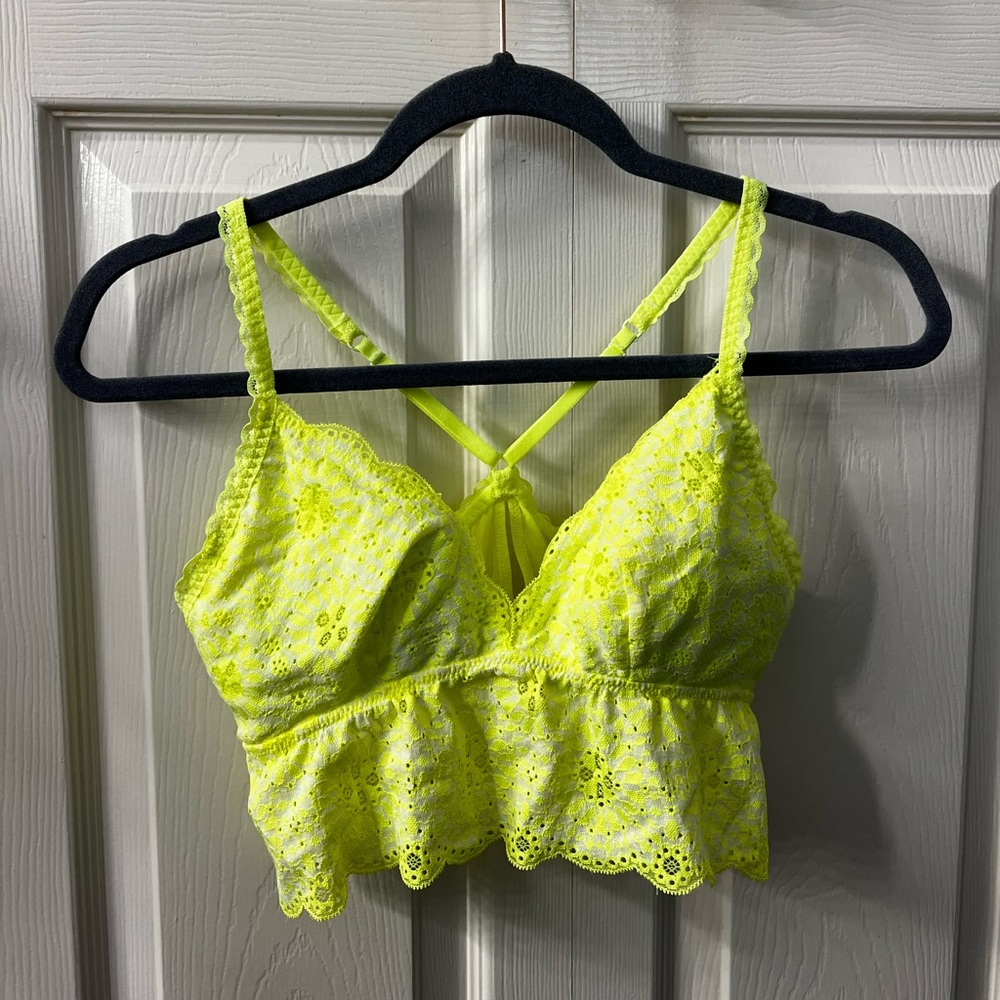 AERIE Neon Yellow Lace Racerback Bralette. Size MEDIUM. Worn Once